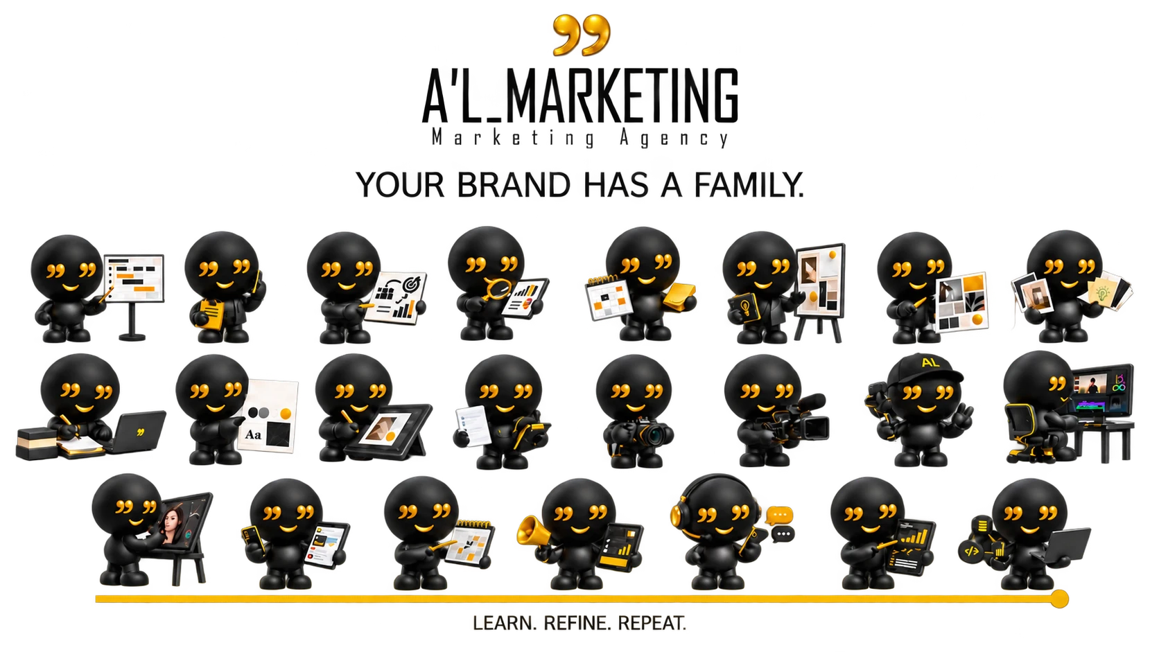 The complete A’L marketing mascot family